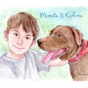Retrato personalizado niño y perro